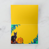 CARTE CHAT NOIR AVEC LE CASQUETTE WITCH HALLOWEEN PARTY (Intérieur)