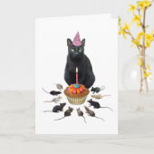 Carte Chat noir avec Rats Anniversaire (Fleur jaune)