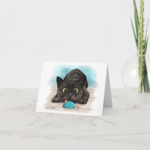 Carte Chat Noir avec Souris Jouet Dessin Animé