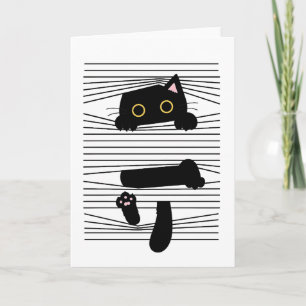 Carte Chat Noir Caché Mignon Drôle Minimaliste Amour Des