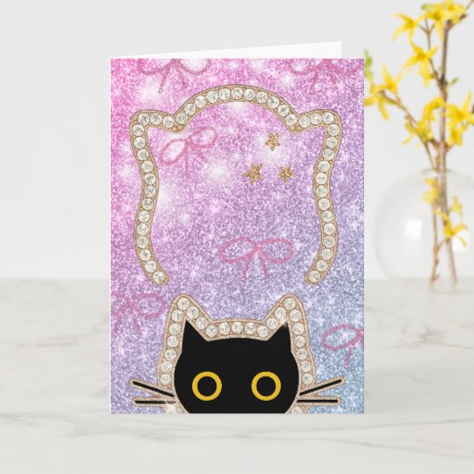 Carte Chat Noir Caché Qui Se Cache Mignon Amoureux de Ch (Fleur jaune)