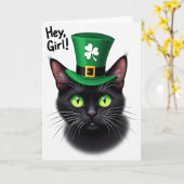 Carte Chat Noir Chapeau Vert (Fleur jaune)