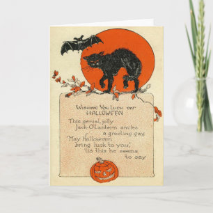 Carte Chat Noir Chauve-Souris Pleine Lune