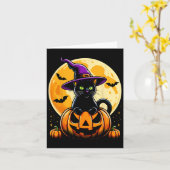 Carte Chat noir Citrouille d'Halloween (Fleur jaune)