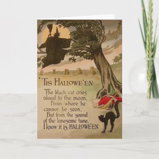 Carte Chat noir Citrouille Pleine lune sorcière (Devant)