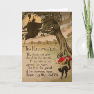 Carte Chat noir Citrouille Pleine lune sorcière