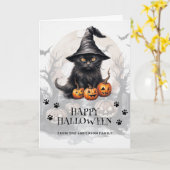 Carte Chat noir Citrouilles chauves-souris Pleine lune p (Fleur jaune)