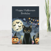 Carte Chat noir d'anniversaire Halloween (Devant)