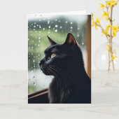 Carte Chat noir dans la fenêtre Pluie (Fleur jaune)