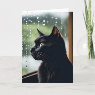 Carte Chat Noir Dans La Fenêtre Pluie Se Bien Bientôt