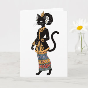 Carte Chat noir dans l'art traditionnel de kebaya en bat