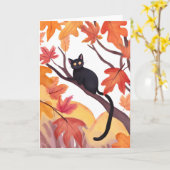 Carte Chat noir dans un arbre | Automne Spooky Cute (Fleur jaune)