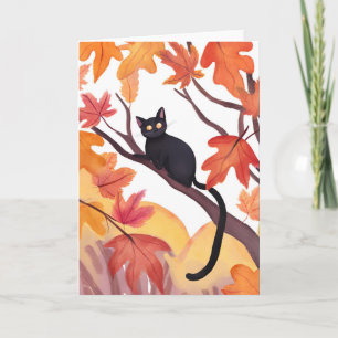 Carte Chat Noir dans un Arbre   Automne Tombe Drôle Épou
