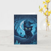 Carte Chat noir dans un chapeau effrayant, intérieur vid (Fleur jaune)