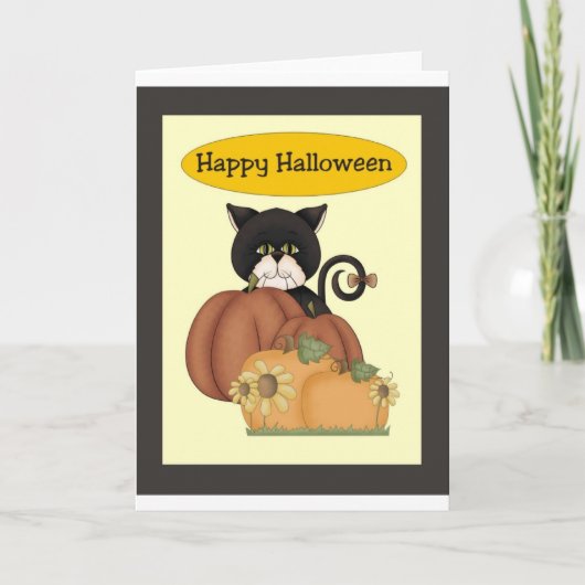 Carte Chat noir de Halloween avec des citrouilles (Devant)