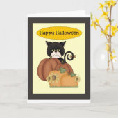 Carte Chat noir de Halloween avec des citrouilles (Fleur jaune)
