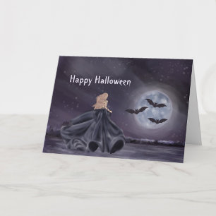 Carte Chat noir de la sorcière d'Halloween Citrouille Su