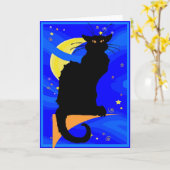 Carte Chat noir de nuit étoilée (Fleur jaune)