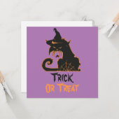 Carte Chat noir de sorcière Halloween araignées effrayan (Devant/Arrière en situation)