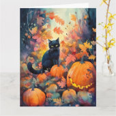 Carte Chat noir d'Halloween avec citrouilles épouvantabl (Fleur jaune)