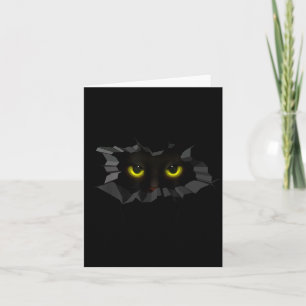 Carte Chat noir d'Halloween effrayant qui regarde dehors