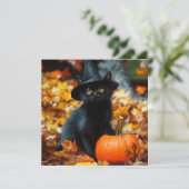 Carte Chat noir d'Halloween et Citrouille (Debout devant)
