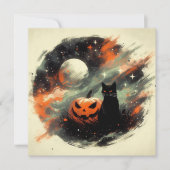 Carte Chat noir d'Halloween et Citrouille (Devant)