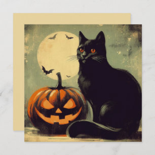 Carte Chat noir d'Halloween et Citrouille