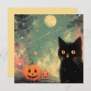 Carte Chat noir d'Halloween et Citrouille