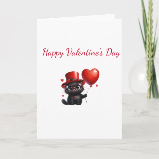 Carte Chat noir drôle avec ballons Saint-Valentin (Devant)