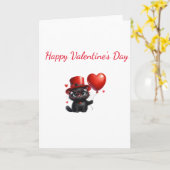 Carte Chat noir drôle avec ballons Saint-Valentin (Fleur jaune)