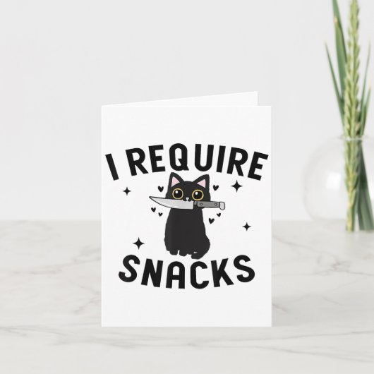 Carte Chat Noir Drôle, J'Ai Besoin De Snacks (Devant)