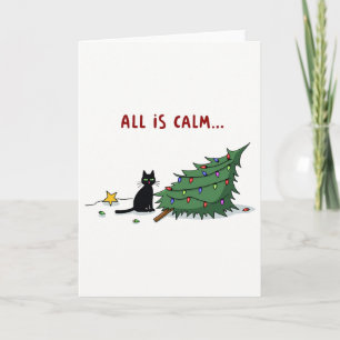 Carte Chat Noir Drôle Qui Frappe Sur L'Arbre De Noël