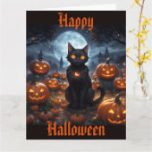 Carte Chat noir éffrayant avec Jack O'Lanterns (Fleur jaune)
