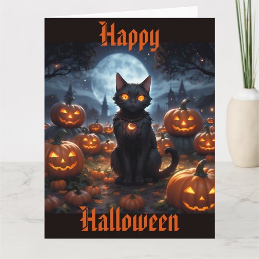 Carte Chat noir éffrayant avec Jack O'Lanterns (Devant)