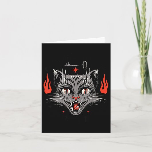 Carte Chat noir effrayant d'Halloween vintage (Devant)