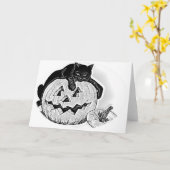 Carte Chat noir éffrayant et Halloween Citrouille (Fleur jaune)