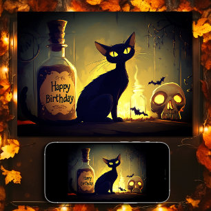 Carte Chat noir éffrayant et Halloween Halloween