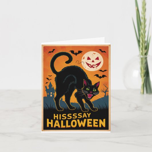 Carte Chat Noir Effrayant Kitten Squelette Halloween (Devant)
