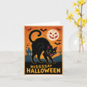 Carte Chat Noir Effrayant Kitten Squelette Halloween (Fleur jaune)
