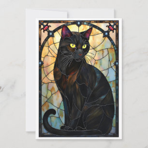 Carte Chat noir élégant de style vitrail
