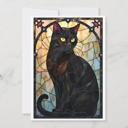 Carte Chat noir élégant de style vitrail (Devant)