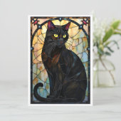 Carte Chat noir élégant de style vitrail (Debout devant)