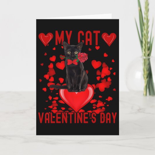Carte Chat noir est ma Saint-Valentin coeurs rouges vale (Devant)
