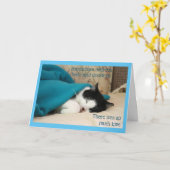 Carte Chat noir et blanc couché (Fleur jaune)