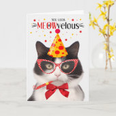 Carte Chat noir et blanc MEOWvelous Anniversaire (Fleur jaune)