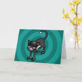 Carte Chat noir et blanc sur Rollerskates (Fleur jaune)