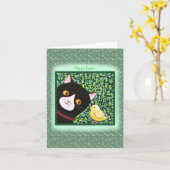 Carte Chat noir et blanc Tuxedo Chick Happy Pâques (Fleur jaune)