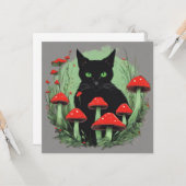 Carte Chat noir et champignons sauvages de la forêt roug (Devant/Arrière en situation)