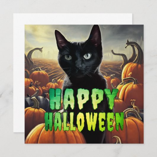 Carte Chat noir et Citrouille (Devant / Derrière)